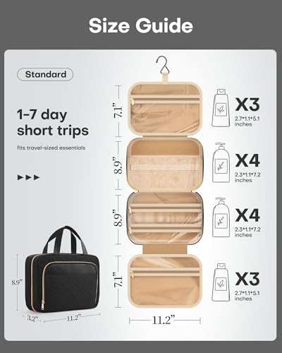 Hanging Travel Toiletry Bag Women Men (Black / Medium)