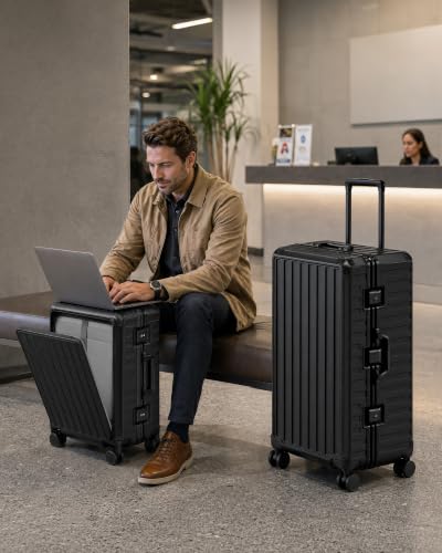 2PC Front Open Zipperless Luggage Set (Jet Black / 2 Piece Set (21 Pro/30))