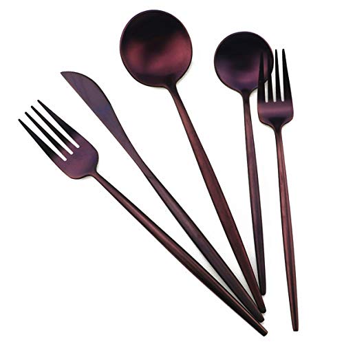 20-Piece 18/10 Stainless Steel Flatware Silverware, Luxury Dinnerware Set Travel Cutlery Tableware Include Knife Fork Spoon Service for 4,Healthy & Eco-Friendly Dishwasher Safe (Purple Matte) (Service for 4 / Purple)