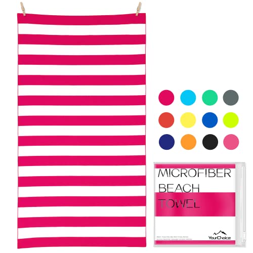Microfiber Beach Towel Sand (O-rose Red Stripes / Large(60x30"))