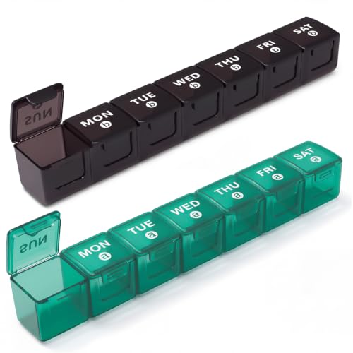 2 Pack Weekly Large Pill Organizer (Dark Green-black)