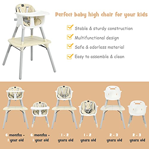 High Chair 5 in 1 Convertible Highchair for Babies & Toddlers (Beige)