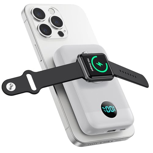 Magnetic Portable Charger with Apple (White)