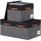 Extra Large Storage Bins with Lids (Extra Large-3pcs / Grey with Black)