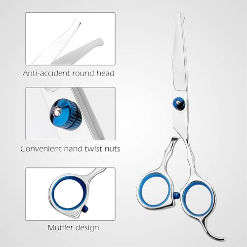 Hair Cutting Scissors Professional Home Haircutting Barber Salon Thinning Shears Kit with Comb and Case for Kids Boys Girls (Blue Kids Kit)