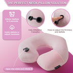 Inflatable Travel Neck Pillow for Airplane to Relieve Neck Pain (Soft Pink / Medium)