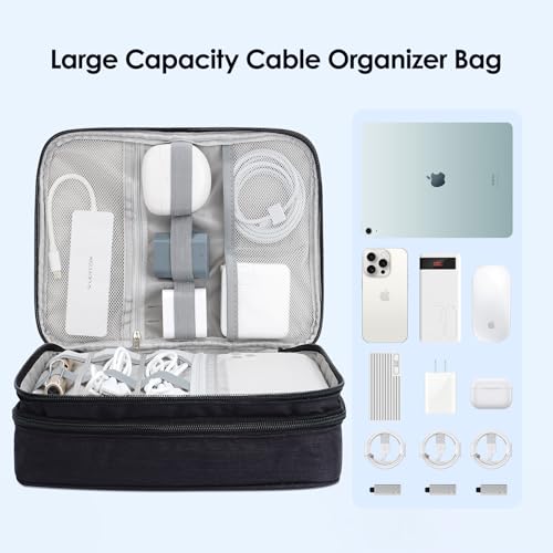 Double Layer Cable Organizer Bag Portable Travel Digital Storage (dark black)