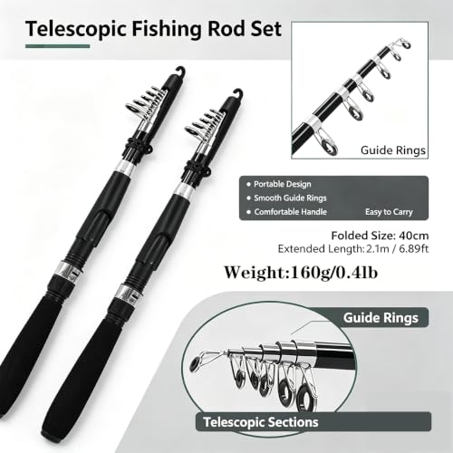 Fishing Rod 6.9ft 2Pcs Telescopic Fishing Rods Set (2.1M 6.89Ftt)