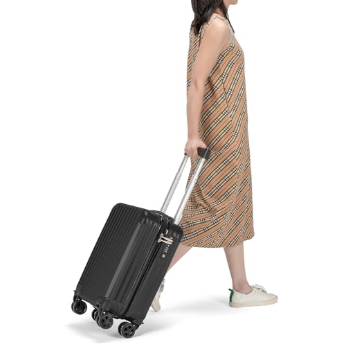 Personal Item Small Suitcase 18x14x8 Inches Hardside Built In TSA Lock & USB Port Lightweight Luggage With Removable Silent Wheels Underseat Carry (Black)
