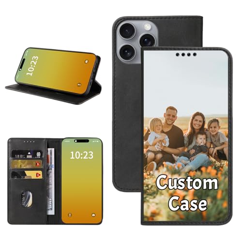 Custom Wallet Phone Case for iPhone 16 Pro Max with Photo (iPhone 16 Pro Max / Black-A)