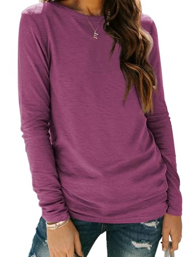 Long Sleeve Shirts for Women Casual Crewneck Tops Basic Tees (Medium / 01purple)