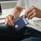 Slim Minimalist Front Pocket RFID Blocking Leather Wallets for Men and Women (Small / Carbon Fiber Blue)