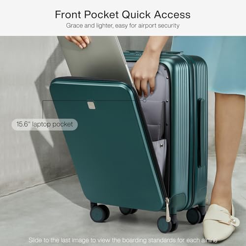 Grace Carry On Luggage with Wheels Airline Approved Hard Shell Suitcases with Front Pocket (20 Inch-2 / Blackish Green)
