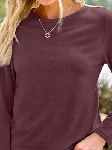 Long Sleeve Shirts for Women Casual Crewneck Tops Basic Tees (3X-Large / 01wine Red)