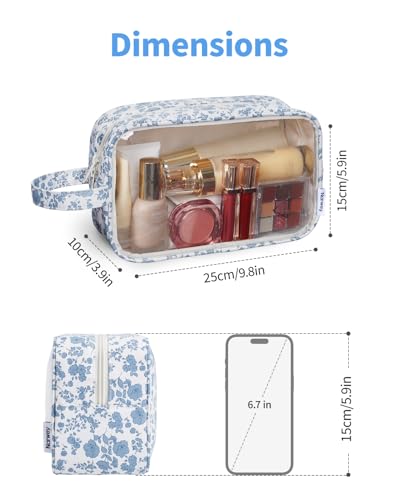 Clear Toiletry Bag for Women (X-Blue Flower)