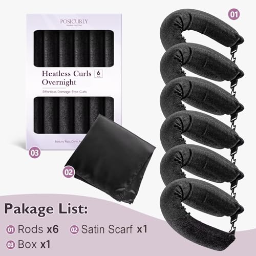 Overnight Hair Curlers Heatless Curls (Black(Pack of 6))