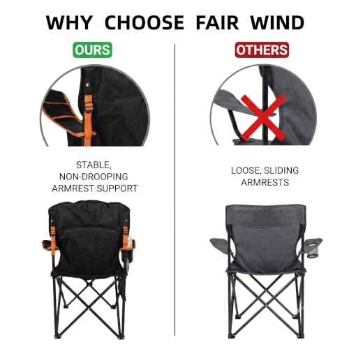 2 Pack Padded Oversized Camping Chair Heavy Duty for Adults (Twin Pack / Black)