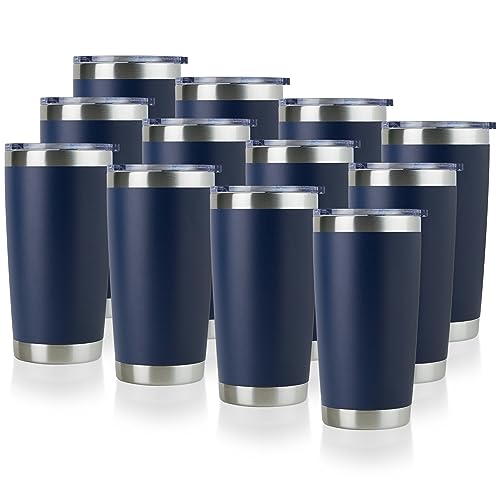 20oz Stainless Steel Tumbler Bulk with Lid (12 Count (Pack of 1) / Powder Navy)