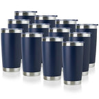 20oz Stainless Steel Tumbler Bulk with Lid (12 Count (Pack of 1) / Powder Navy)