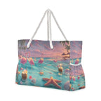Large Beach Bags Totes Canvas Tote Shoulder Bag Soft Wave Water Resistant Bags for Gym Travel Daily Ocean (Hawaii Beach Two Flamingo)