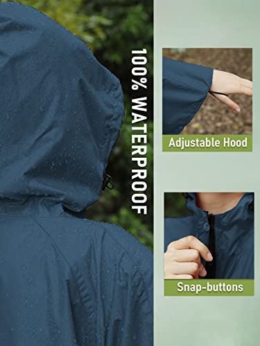 Unisex Rain Poncho Hooded Waterproof Raincoat for Adults Women (Deep Blue)