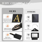 Personalized Initial Luggage Tags for Suitcase TSA Approved (Black Leather,glod Letter / A)