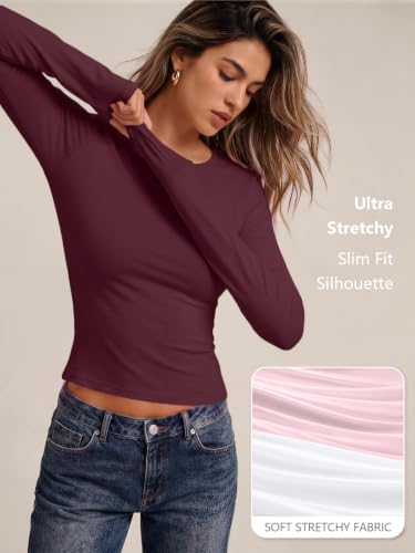 Womens Long Sleeve Shirts Basic Compression Tops WineRed S (Small / Winered)