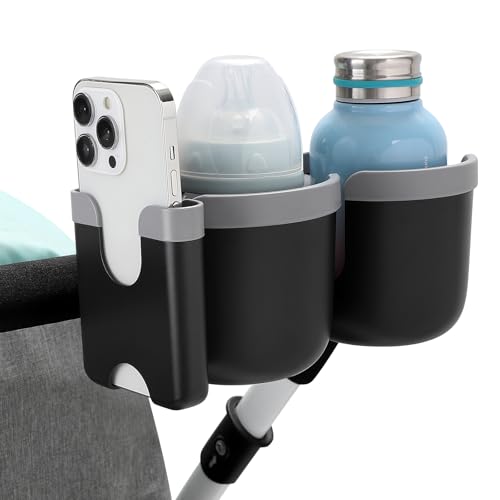 Stroller Cup Holder with Phone Holder (Double Holder-Grey)