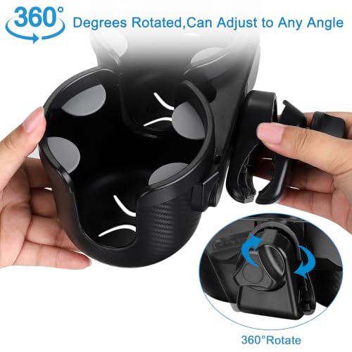Stroller Cup Holder with Phone Holder (Double Holder-All Black Texture)