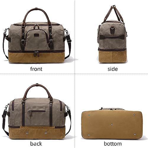 Nerlion Green Large Weekender Overnight Duffel Bag with Shoe Compartment and Leather Accents (Green)