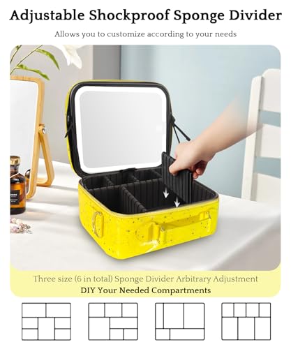 Travel Makeup Bag Cosmetic Bag with Lighted Mirror (Yellow / Medium)