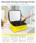 Travel Makeup Bag Cosmetic Bag with Lighted Mirror (Yellow / Medium)