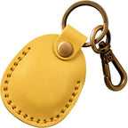 Genuine Leather Airtag Holder Compatible with Apple AirTag Keychain 2nd & 1st Gen (Yellow)