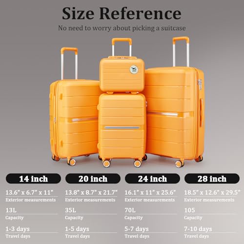 4 Piece Expandable Hardshell Pink Luggage Sets with Spinner Wheels (A#Orange / 4 Piece Set)