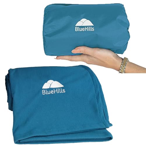 Premium Ultra Compact Travel Blanket Pillow Airplane Peacock Teal (C004-teal)