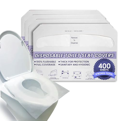 Disposable Toilet Seat Covers XL Half Fold Flushable (4 Packs of 200 Sheets / White)