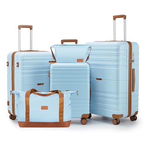 Luggage Sets with Spinner Wheels (light blue / 5 piece sets(20/24/28/DB/TB))