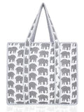 100% Cotton Quilted Tote Bag For Women (White Gray Elephant Print)