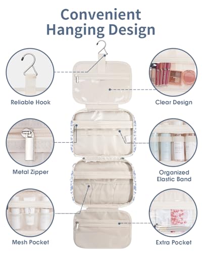 Hanging Toiletry Bag for Women (Y-Little Blue Flower / Medium)