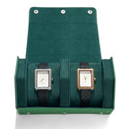 Green Leather Watch Roll Travel Case for Men (Green / 2-Slot)