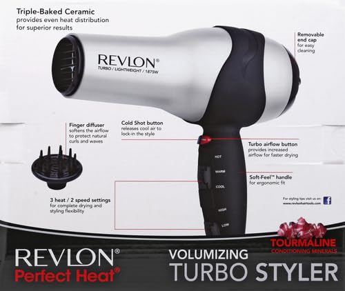REVLON Turbo Hair Dryer | 1875 Watts of Maximum Shine,Fast Dry (Silver),(Pack of 2)