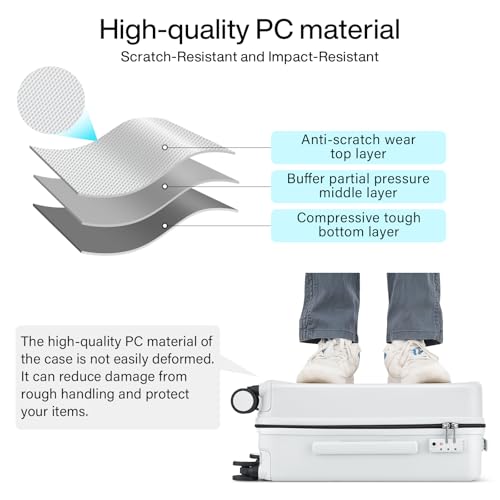 Hard Shell Luggage Sets 3 Pieces (Smoke White / 16+24+28 Inch)