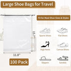100 Pack Shoe Bags for Travel (Clear)