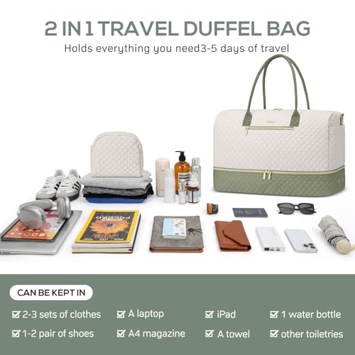 Travel Weekender Duffle Bags for Women (52-Beige Green / Large)