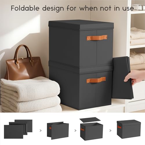 Storage Bins with Lids (Black / L(8-Pack))