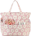 Waterproof Beach Tote Pool Bags for Women Ladies Extra Large Gym Tote Carry On Bag With Wet Compartment for Weekender Travel (Beige Flowers)