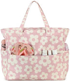 Waterproof Beach Tote Pool Bags for Women Ladies Extra Large Gym Tote Carry On Bag With Wet Compartment for Weekender Travel (Beige Flowers)