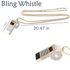 Blinged Rhinestone Whistle for Coaches with Metal Chain (White)