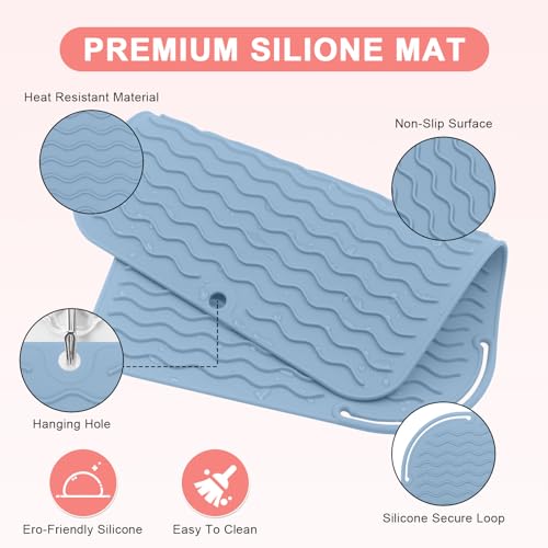 Plus Size Silicone Heat Resistant Mat for Hair Tools (Blue)