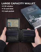 Wallet for Men RFID Blocking Genuine Leather Bifold Wallets (dark blackstripe)